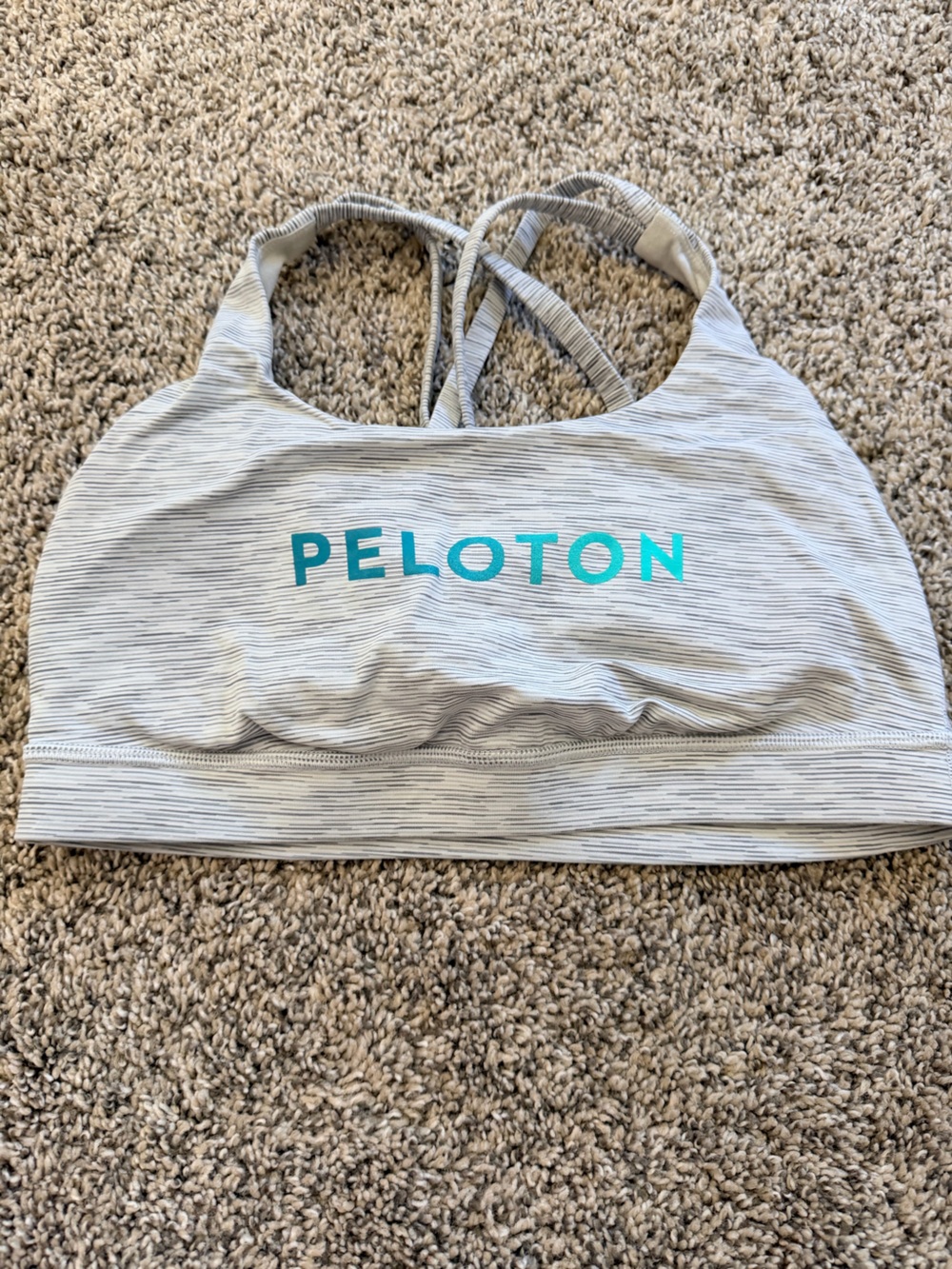 lululemon athletica Light Heather Gray and Teal Strappy Sports Bra